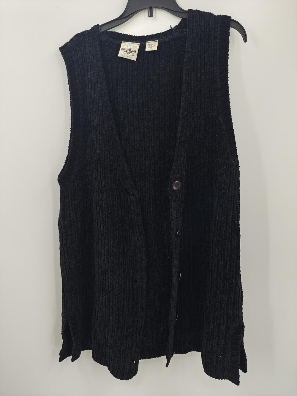 Innovation Sport Sweater Vest Womens Small Black V Neck Button Up Ribbed Knit